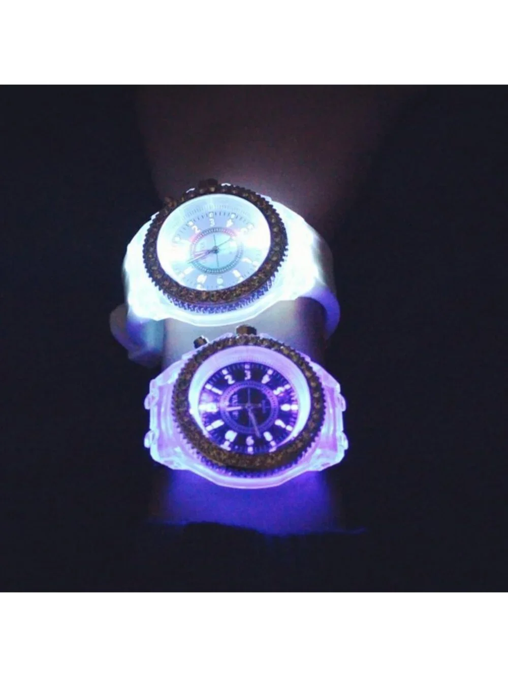 Women's Blue Analog Silicone Bling LED Luminous Lights Sport Square Wrist Watch